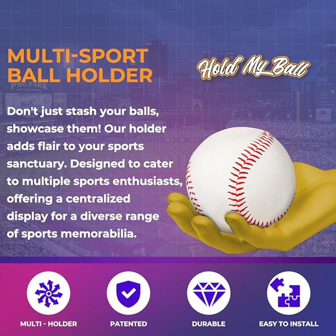 Wall-Mounted Ball Holder - Stylish Sculptured Hand Display Rack for Sports Ball Collections - Baseball, Cricket, Tennis, Golf Balls- Clutter-Free Room Decor and Memorabilia Showcase