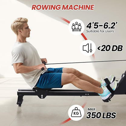 Rowing Machine,Magnetic Rowing Machine for Home,Dual Slide Rail with 350 LB Weight Capacity,32 Levels of Quiet Resistance,App Supported