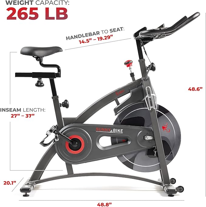 Sunny Health & Fitness Endurance Premium Magnetic Resistance Interactive Indoor Cycling Exercise Bike, Comfortable & Adjustable Seat, Optional Exclusive SunnyFit App Enhanced Bluetooth Connectivity