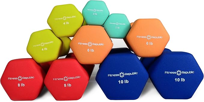 Neoprene Workout Dumbbell Set - Non Slip, Anti Roll Exercise & Fitness Dumbbells Combo - Hex Shaped Hand weights for Men & Women - Ideal for Home Gyms training