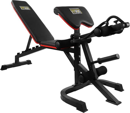 Signature Fitness Multifunctional Workout Station Adjustable Workout Bench with Squat Rack, Leg Extension, Preacher Curl, and Weight Storage, 800-Pound Capacity