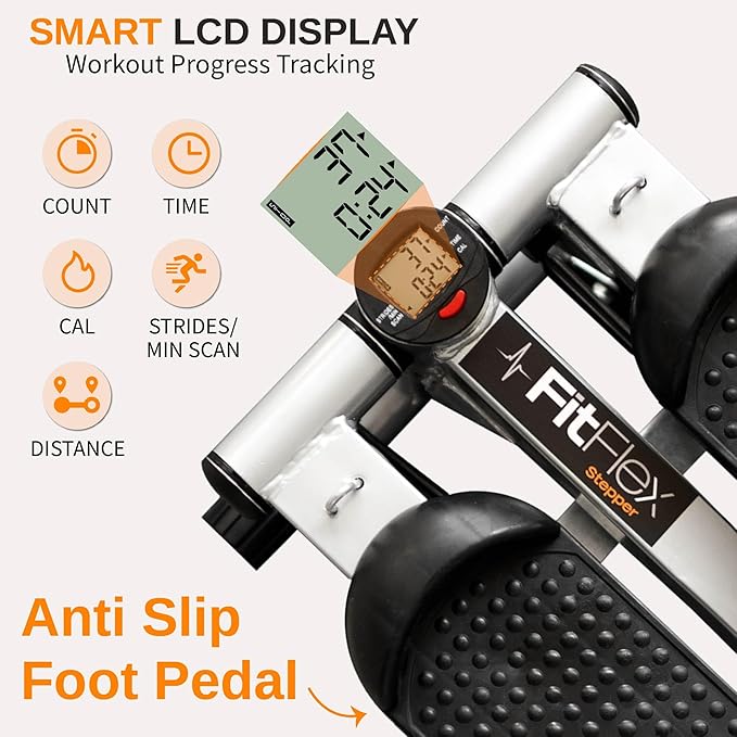 Mini Stepper with Resistance Bands & Wrist Trainer - Portable Exerciser with LCD Display for Home & Office, Smooth, Quiet 330 LB Full Body Workout, Floor-Protecting Mat & Extras, ISO Certified!