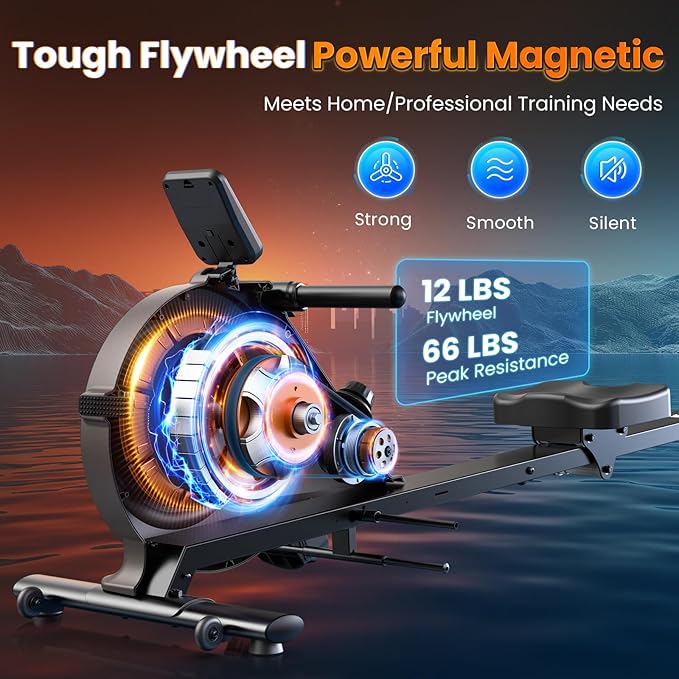 Niceday Magnetic Rowing Machine, Quiet Rowing Machines for Home with 350lb Weight Capacity, 16 Levels Adjustable Resistance, Foldable Rower with Tablet Holder, Bluetooth&App Compatible