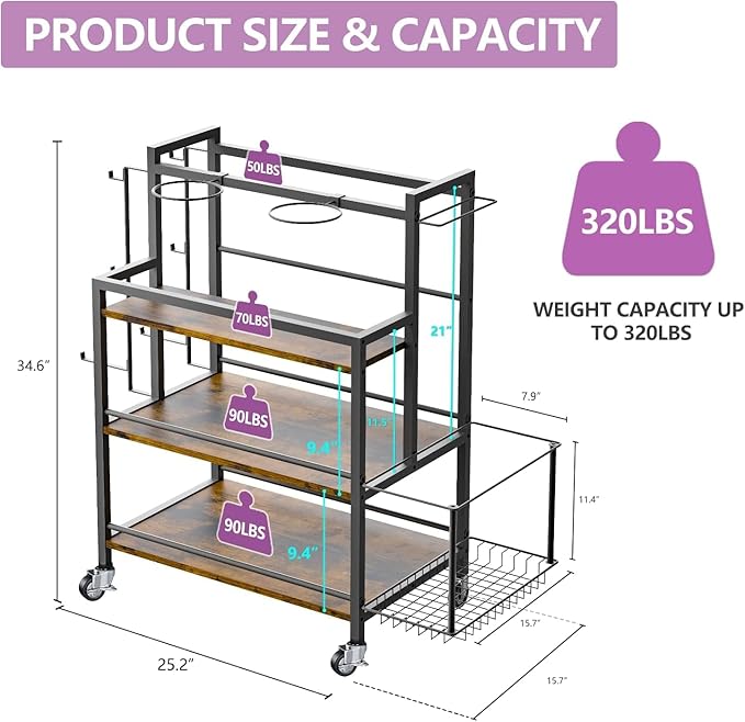 Home Gym Storage, 4 Tier Large Capacity Rack for Dumbbells Kettlebells Foam Roller, Yoga Mat Strap and Resistance Bands, Exercise/Workout Equipment Storage Gym Organizer With Hooks and Wheels