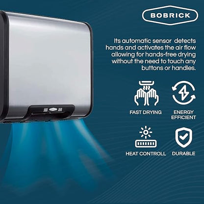 Bobrick 7120 TrimLineSeries Zinc-Plated Steel ADA Surface-Mounted Automatic Hand Dryer, White Epoxy Finish, 115V, 13-19/32" Height, 13-25/32" Width