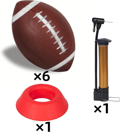 Inflatable Rubber Footballs 6 PCS-8.3" with Pump and Kicking Tee|Soft Mini Small Size Peewee Football for Kids/Toddler/Junior/Youth Goodie Bags Stuffers/Return Gifts and Prize Box