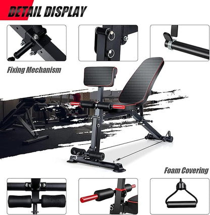 Adjustable Weight Bench, Multi-function Preacher Curl Bench for Home Gym, Foldable Leg Extension and Leg Curl Machine, weight capacity 660LBS.