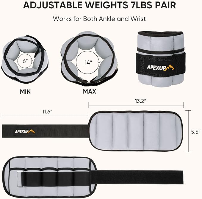 APEXUP 7 lbs/Pair Adjustable Ankle Weights for Women and Men, Modularized Leg Weight Straps for Yoga, Walking, Running, Aerobics, Gym