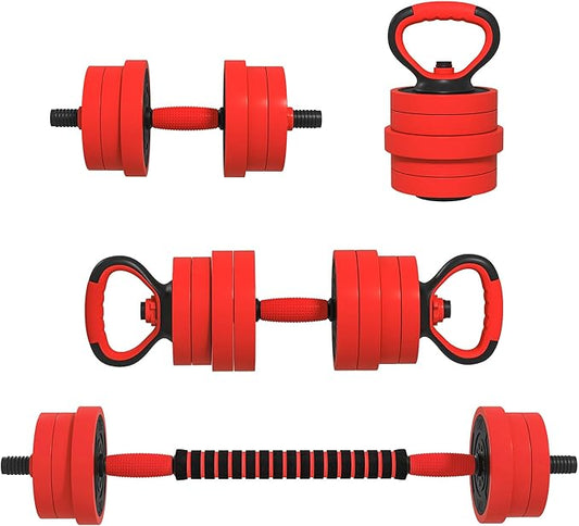 Soozier Adjustable Dumbbell Sets, 4 in1 Weights Dumbbells Set Used as Barbell, Kettlebells, Push up Stand, Free Weight Set for Men and Women Home Gym Training, Red 44/55/66lbs