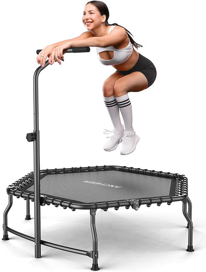 ANCHEER 50" Fitness Rebounder, 550 lbs Capacity Bungee Trampoline with Adjustable Handle Bar - Indoor Exercise Equipment for Adults, Cardio Workout, Gym, Low Impact Training, Foldable