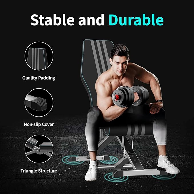 Adjustable Weight Bench, Foldable Bench Press Bench of Home Gym Strength Training, Incline Decline Flat Utility Workout Bench with Quick Folding& Fast Adjustment for Full Body Workout