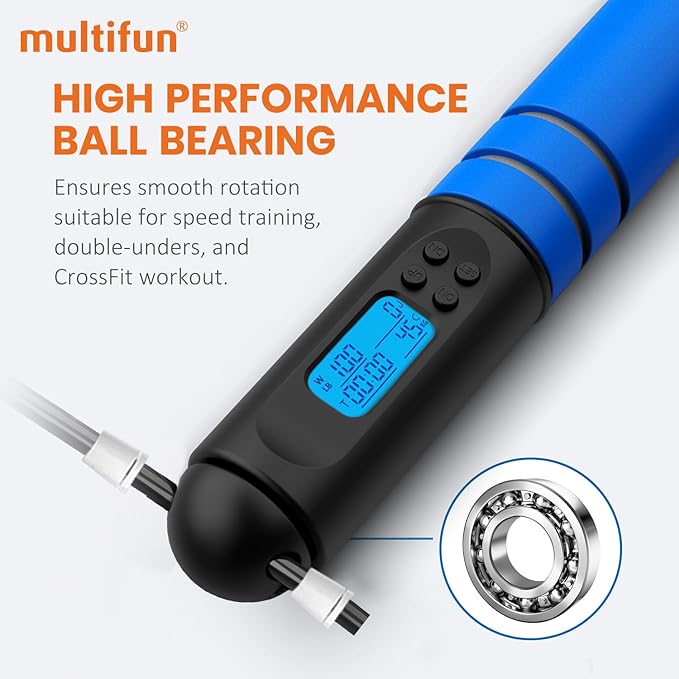 Jump Rope, multifun Speed Skipping Rope with Calorie Counter, Adjustable Digital Counting Jump Rope with Ball Bearings and Alarm Reminder for Fitness, Crossfit, Exercise, Workout, Boxing, MMA, Gym