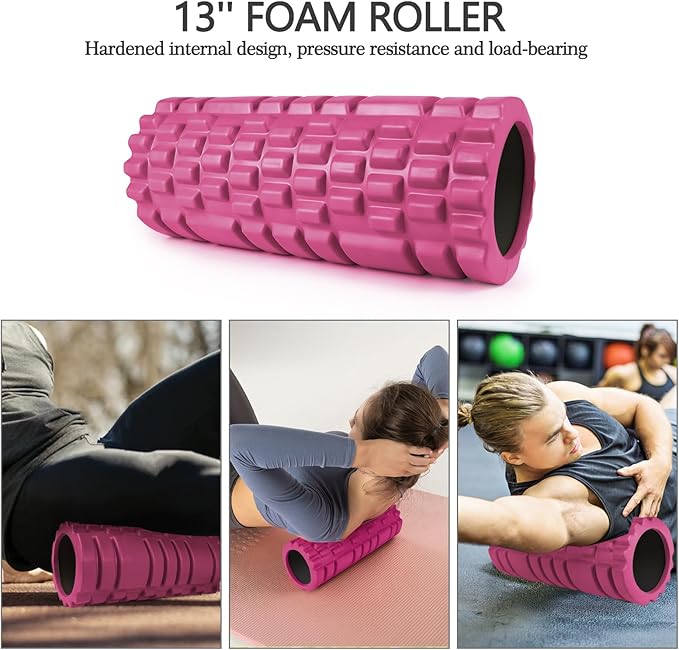 5 in 1 Foam Roller Set, Trigger Point Foam Roller Patented, Massage Stick, Massage Ball, Resistance Band for Deep Muscle Massage Pilates Yoga, Fitness Exercise for Whole Body