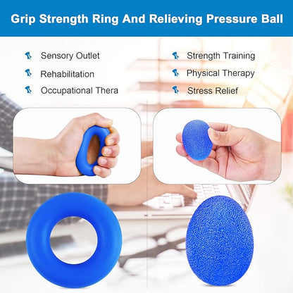 Hand Grip Strengthener Kit,Grip Strength Trainer, Finger Exerciser,Adjustable Resistance Hand Gripper, Finger Resistance Band, Grip Strength Ring & Stress Relief Ball for Athletes & Musicians