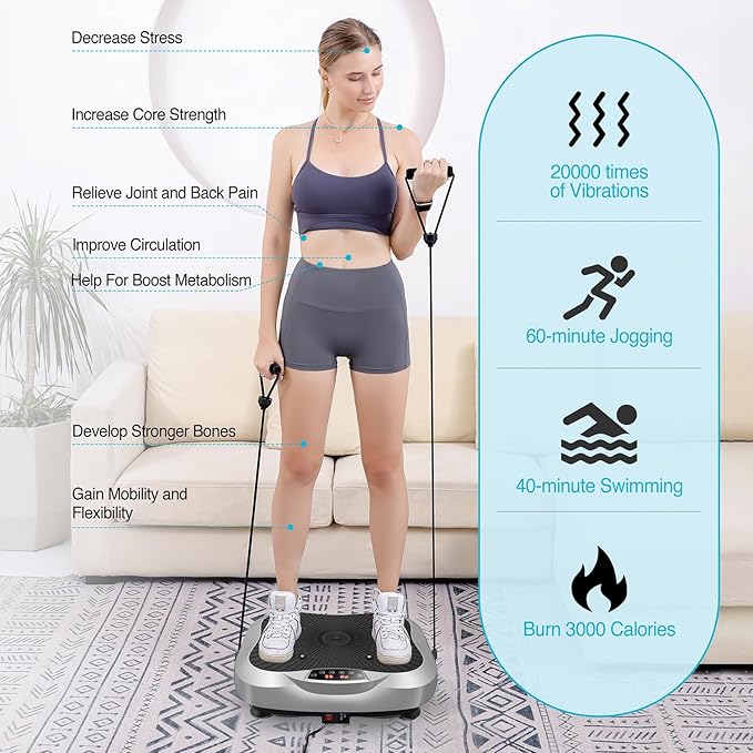 Vibration Plate Exercise Machine Whole Body Workout Vibrate Fitness Platform Lymphatic Drainage Machine for Weight Loss Shaping Toning Wellness Home Gyms Workout