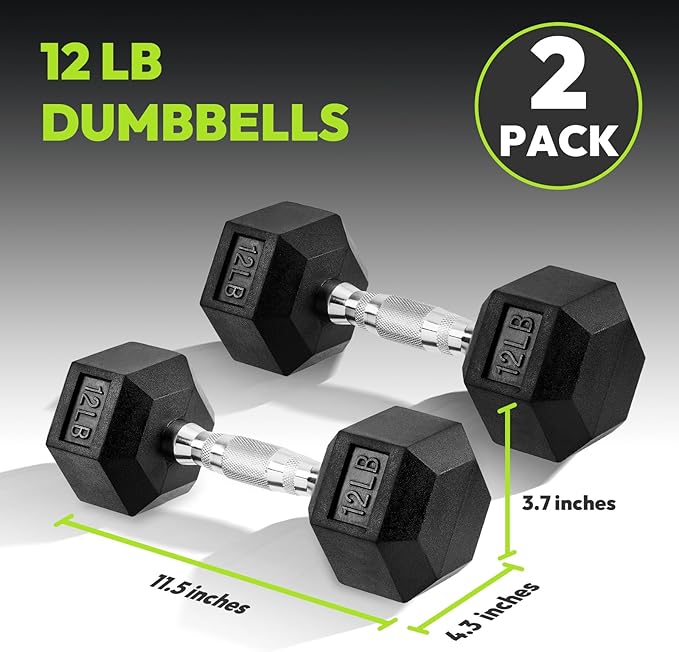 Hex Dumbbell Set, 3-100 lb Rubber Encased Exercise & Fitness Dumbbells, Weights Dumbbells Set of 2, Hand Weight for Strength Training (Single, Pair, Set)