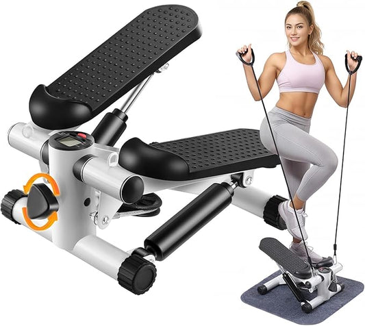 Steppers for Exercise at Home, Adjustable Height Mini Stair Stepper with Resistance Bands,Twist Stepper with 350lbs Loading Capacity, Exercise Equipment for Full Body Workout