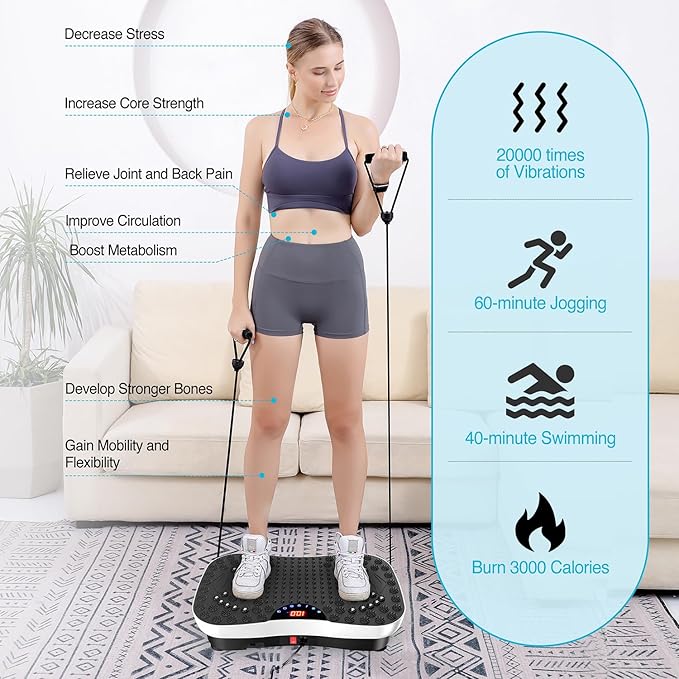 Vibration Plate Exercise Machine Whole Body Workout Vibrate Fitness Platform Lymphatic Drainage Machine for Weight Loss Shaping Toning Wellness Home Gyms Workout for Women Men