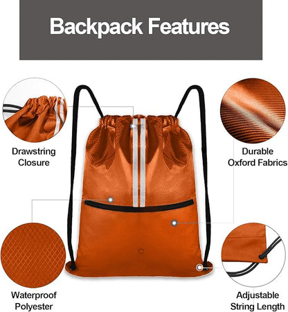 Drawstring Backpack Bag Gym Cinch Draw String Back Bag for Men Women Shopping Sports (Orange)