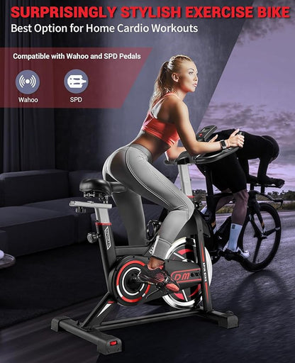 DMASUN Exercise Bike, Indoor Cycling Bike Stationary, Cycle Bike with Comfortable Seat Cushion, Digital Display with Pulse