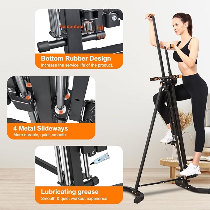 Vertical Climber Exercise Machine for Home Gym with 4 Metal Guide Rails Folding Exercise Climber Cardio Workout Machine 5-Level Heights Stair Stepper Newer Version, Easy to Assemble