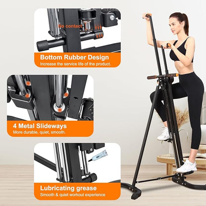 Vertical Climber Exercise Machine for Home Gym with 4 Metal Guide Rails Folding Exercise Climber Cardio Workout Machine 5-Level Heights Stair Stepper Newer Version, Easy to Assemble