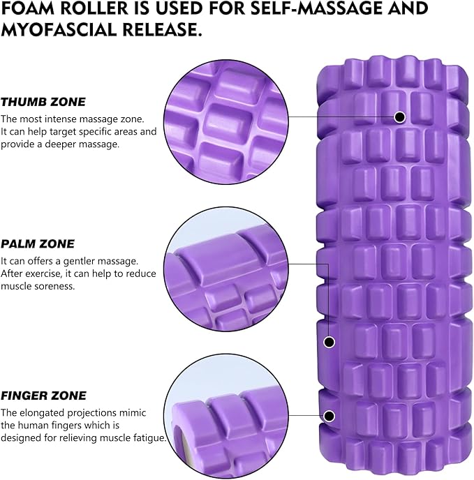 Foam Roller for Deep Tissue Massager for Muscle and Myofascial Trigger Point Release, 13" High Density Exercise Patented Roller for Trigger Point, Yoga, Body Stretching - Purple