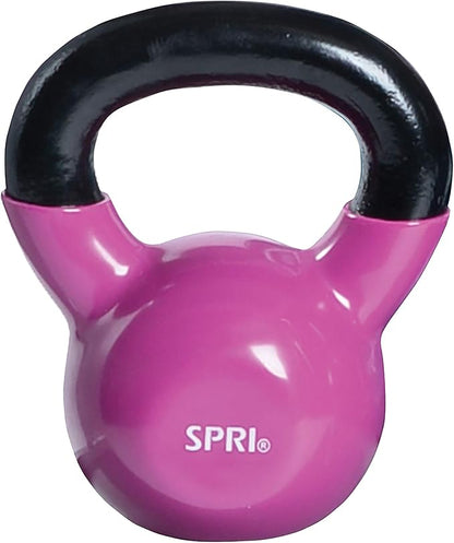 SPRI Kettlebell Weights Deluxe Cast Iron Vinyl Coated Comfort Grip Wide Handle Color Coded Kettlebell Weight Set