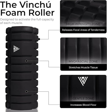 The Vinchu Foam Roller - Deep Tissue Massage Muscle Roller and Stretching Equipment for Sustainable Strength and Myofascial Trigger Point Release (Space Black, L)