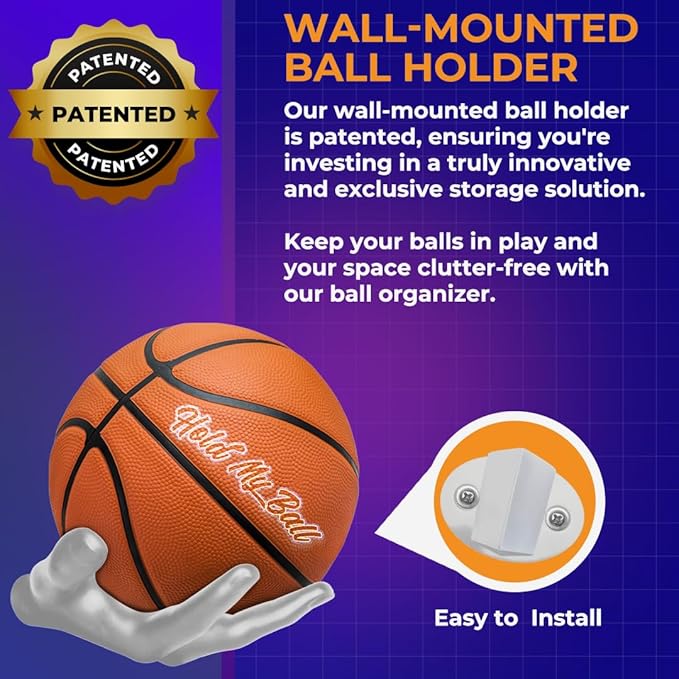 Wall-Mounted Ball Holder - Stylish Organizer & Space-Saving Rack for Basketball, Soccer, Football, Rugby - Ideal for Man Cave Decor and Sports Enthusiasts - Memorabilia Display