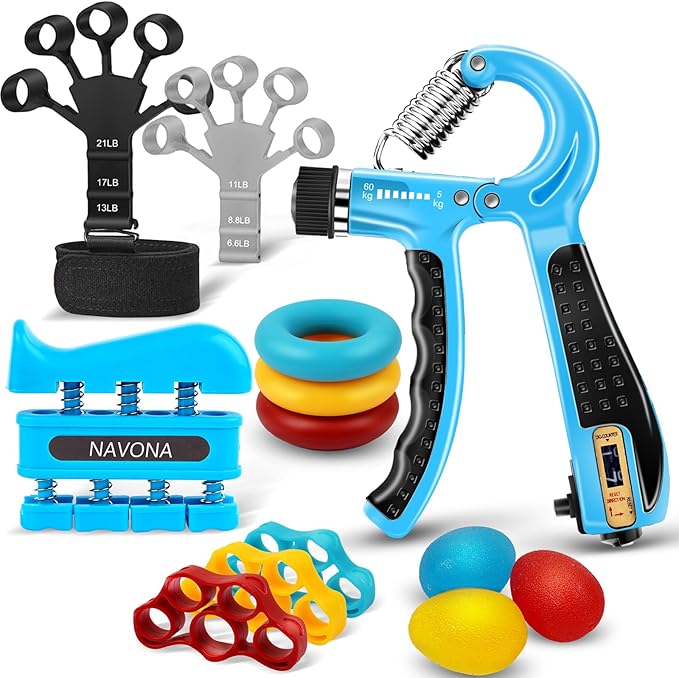 13PCS Hand Grip and Forearm Strengthener kits, Adjustable Hand Exerciser and Finger Stretcher, Finger strengthener, Finger exerciser,Stress Ball,Grip Ring for Muscle Building, Recover Hand Injure