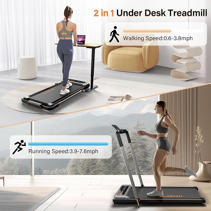 Walking Pad Treadmill, 2.5HP Under Desk Treadmill with Remote Control & LED Display, Quiet Desk Treadmill for Compact Space, Portable Treadmill for Home Office Use