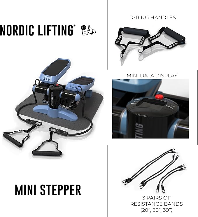 Mini Stepper & Stair Climber Machine - w/Resistance Bands Set - Built in Monitor by Nordic Lifting