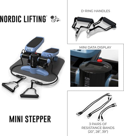 Mini Stepper & Stair Climber Machine - w/Resistance Bands Set - Built in Monitor by Nordic Lifting