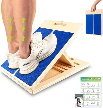 Slant Board for Calf Stretching, Adjustable Portable Wooden Incline Board for Calf Stretcher with Training Poster, 300 Lbs Weight Capacity Calf Stretch Wedge for Exercise, Squat & Physical Therapy