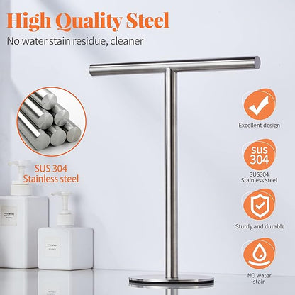 Bathroom Hand Towel Holder Stand，T-Shape Hand Towel Holder Stand SUS304 Stainless Steel for Bathroom，Kitchen or Vanity Countertop(2Pack)