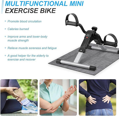 Uten Folding Pedal Exerciser, Under Desk Bike Pedal Exerciser, Mini Under Desk Exercise Bike Foot Hand Cycle Portable, Arm and Leg Exercise Peddler Machine with LCD Monitor