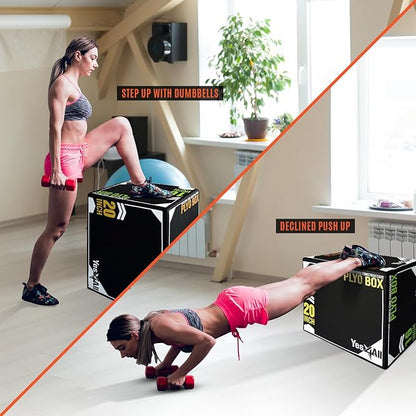 Yes4All 3-in-1 Soft-Padded Plyo Box With Wooden Core, Non-Slip Multi-Use Cushioned Plyometric Jump Box for Jumping, Conditioning, Strength Training