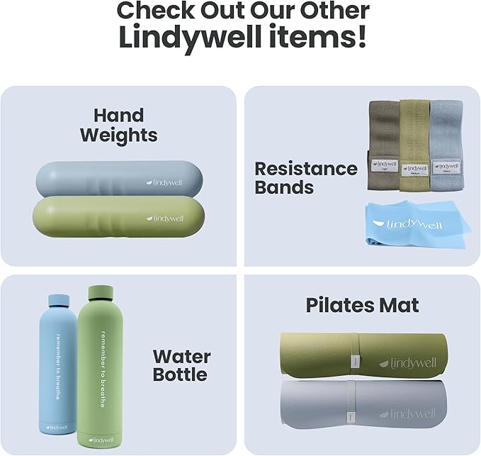 Lindywell Home Pilates Equipment -3 Colors Fabric Resistance Bands, Insulated Stainless Steel Water Bottle, 2LB Hand Weights - Complete Women & Men Exercise Workout Kit for Training & Hydration