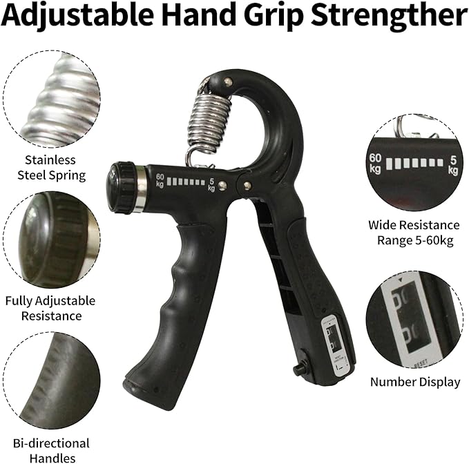 Grip Strength Trainer, Hand Gripper Strengthener with Adjustable Resistance 11-132 Lbs (5-60kg), Forearm Strengthener with Non-Slip Gripper for Muscle Building and Injury Recover Gym/Home