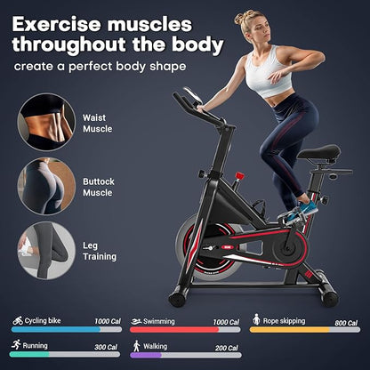 DMASUN Exercise Bike, Near Silent Magnetic Resistance Stationary Bike, Indoor Cycling Bike with Comfortable Seat Cushion, Digital Display with Pulse, 350LB Capacity