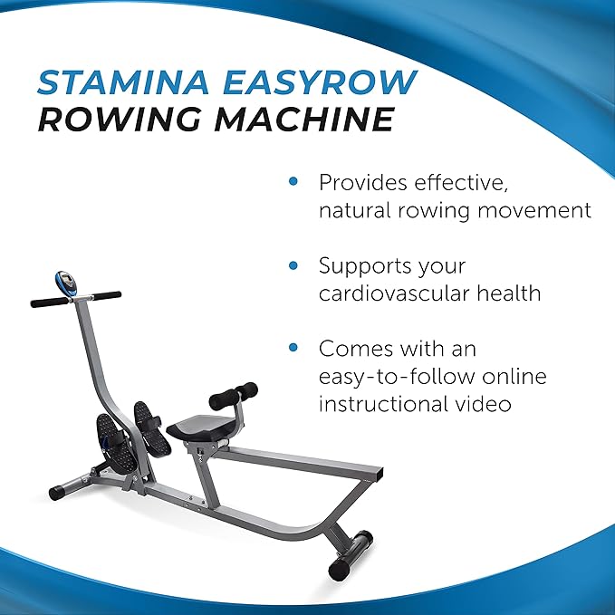 Stamina Hydraulic Rower Machine with Smart Workout App - Rowing Machine with Adjustable Resistance for Home Gym Fitness