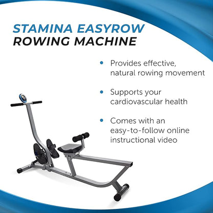 Stamina Hydraulic Rower Machine with Smart Workout App - Rowing Machine with Adjustable Resistance for Home Gym Fitness