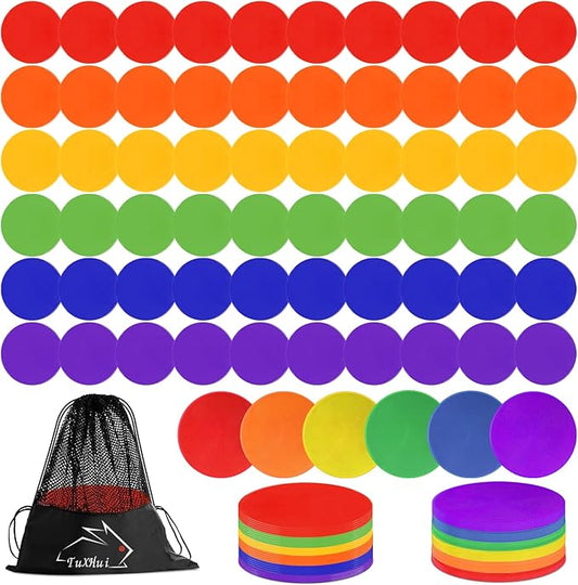 60 Pcs Poly Vinyl Spot Markers 9 Inch Rubber Floor Dots Non Slip Agility Markers Flat Field Cones for PE Gym Classes, Classroom Activities and Games, Soccer Basketball Sports Speed Agility Training