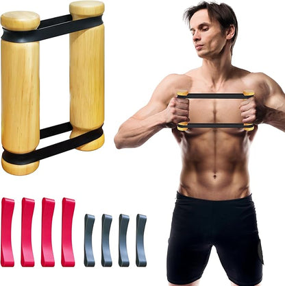 Rip Stick Upper Body Workout Equipment - Portable Home Gym with Adjustable Resistance Bands and Wooden Handles, Ideal for Joint Rehab and Efficient Resistance Training, Includes 8 Rip Stick Bands