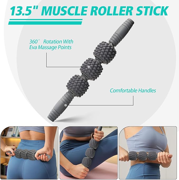 5 in 1 Foam Roller Set Muscle Massage Foam Ripple Roller for Deep Tissue Massage of The Back and Leg Muscles, Relieves Muscle Pain & Tightness, Improves Mobility (Grey)