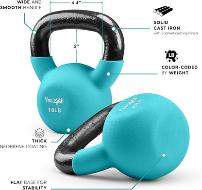 Yes4All Neoprene Coated/Adjustable Kettlebell & Kettlebell Sets - Hand Weights for Home Gym & Dumbbell Weight Set training