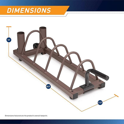 Steelbody Horizontal Plate and Olympic Bar Rack Organizer with Steel Frame and Transport Wheels STB-0130, brown 41”L x 11”W x 9.5”H