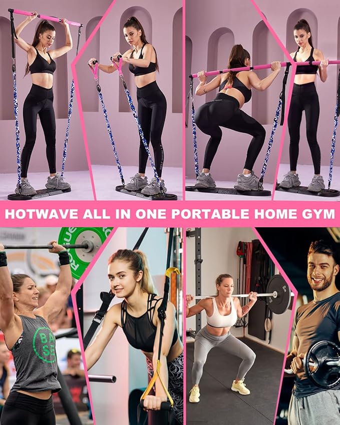 HOTWAVE Portable Exercise Equipment with 16 Gym Accessories.20 in 1 Push Up Board Fitness,Resistance Bands with Ab Roller Wheel,Full Body Workout at Home