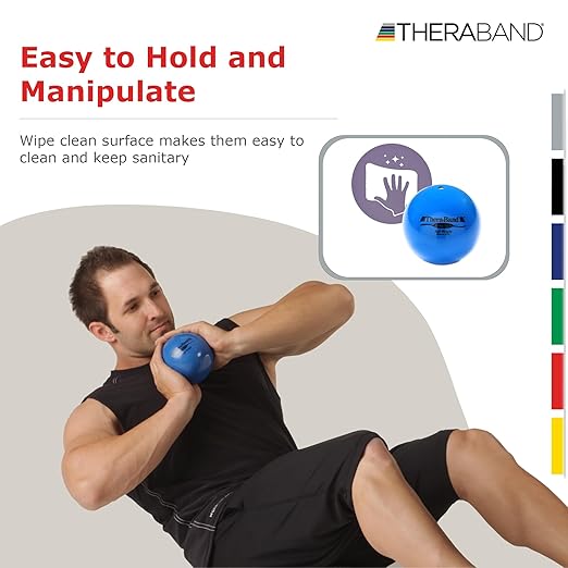 THERABAND Soft Weight, 4.5" Diameter, Weighted Balls for Baseball, Weighted Balls for Softball, Hand Held Ball Shaped Isotonic, Shoulder Strength, Rotator Cuff & Throwing Trainer, Blue, 5.5LB